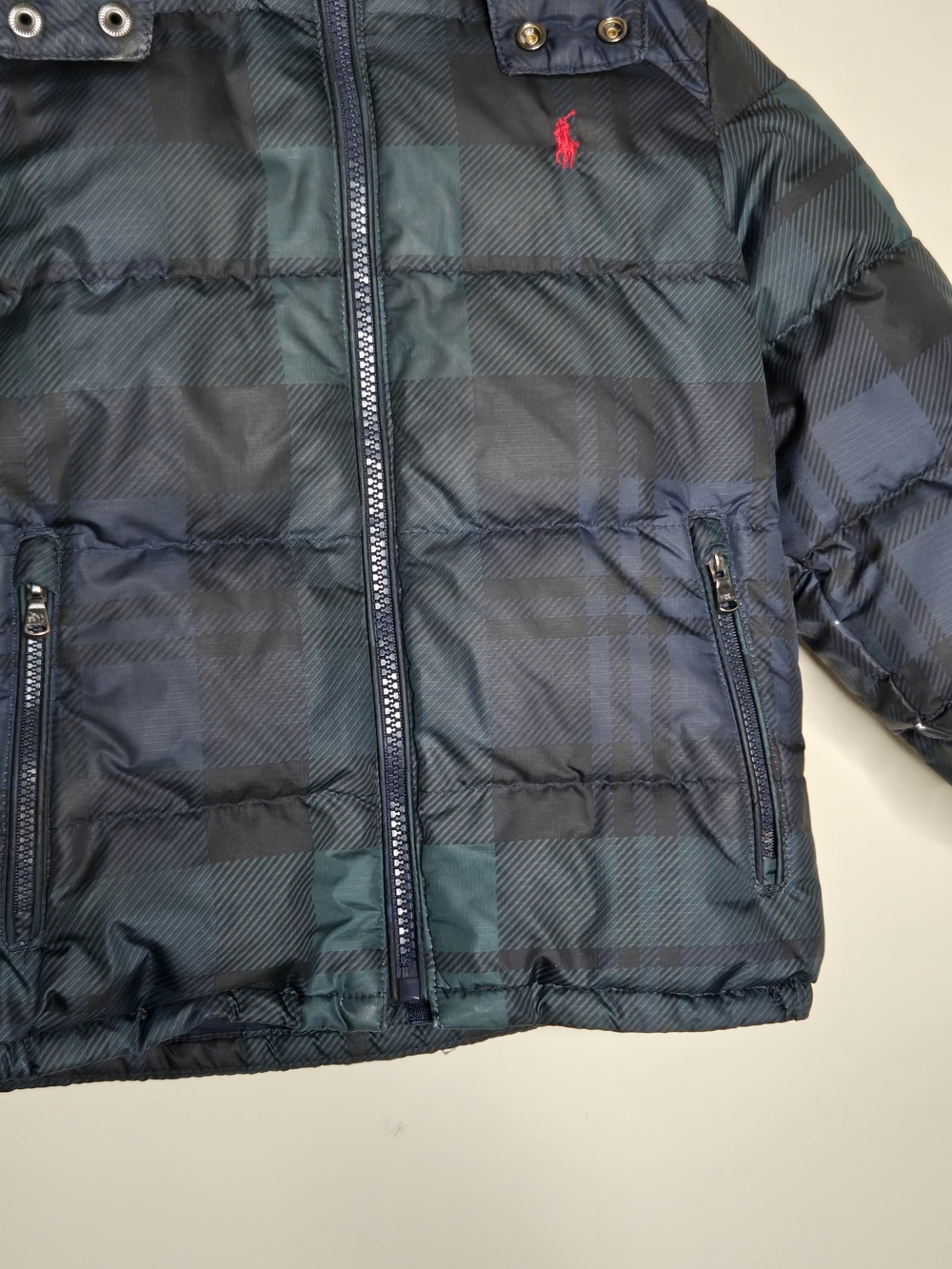 Polo Ralph Lauren Toddler Down Puffer Jacket Hooded Plaid Navy Green 4T - Picture 5 of 12